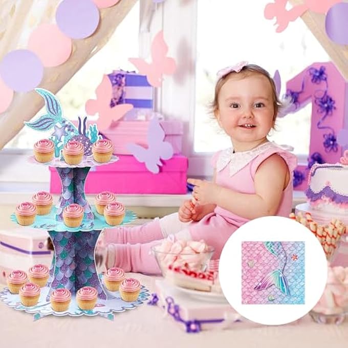 MERMAID NAPKINS PACK OF 40 MERMAID BIRTHDAY DECORATION MERMAID DISPOSABLE PAPER NAPKINS FOR GIRLS PARTY TISSUES, BIRTHDAY PARTY DECORATION ACCESSORIES 33 X 33 CM - Image 5